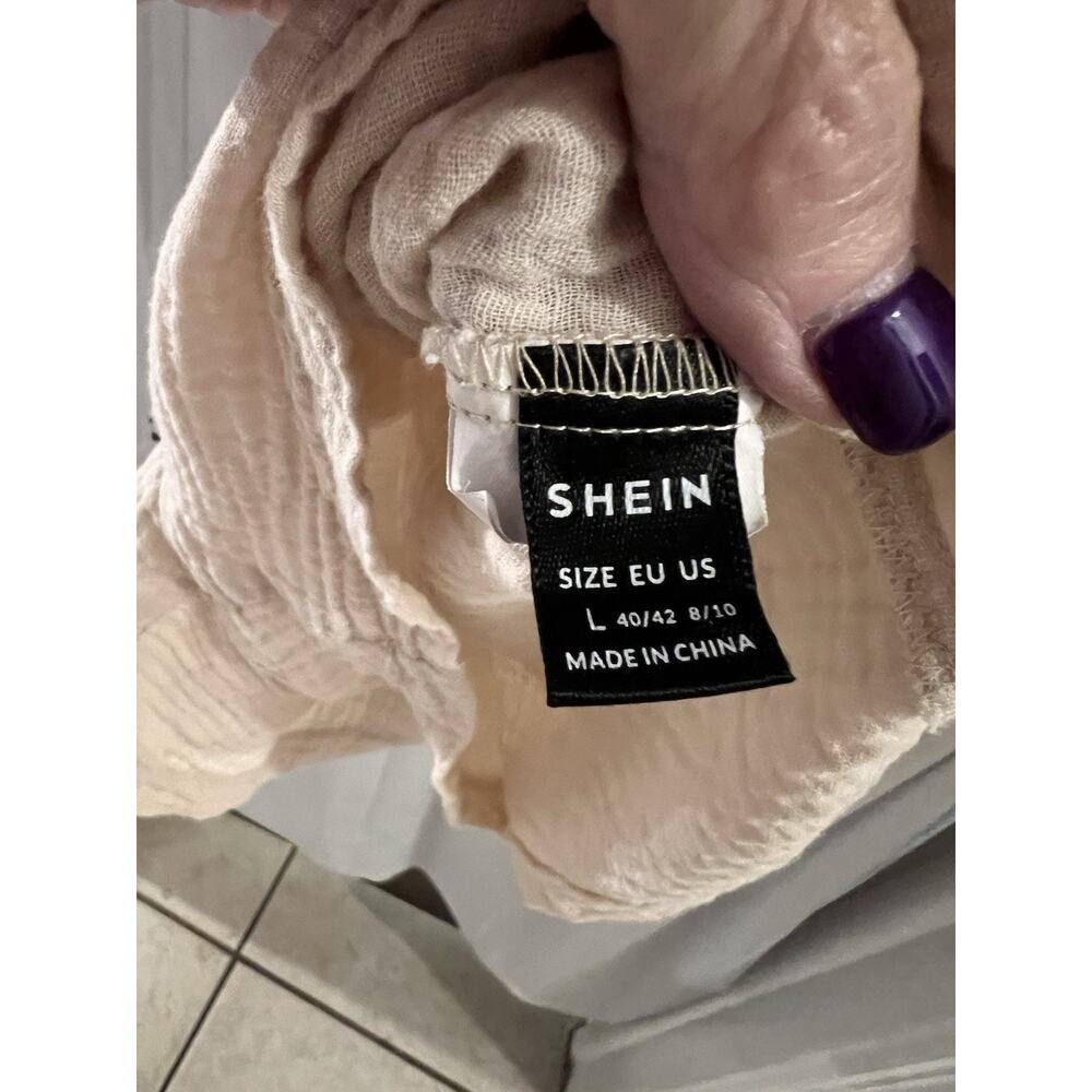 SHEIN Tan Gauzy Cotton Romper Sz L - Picture 6 of 6